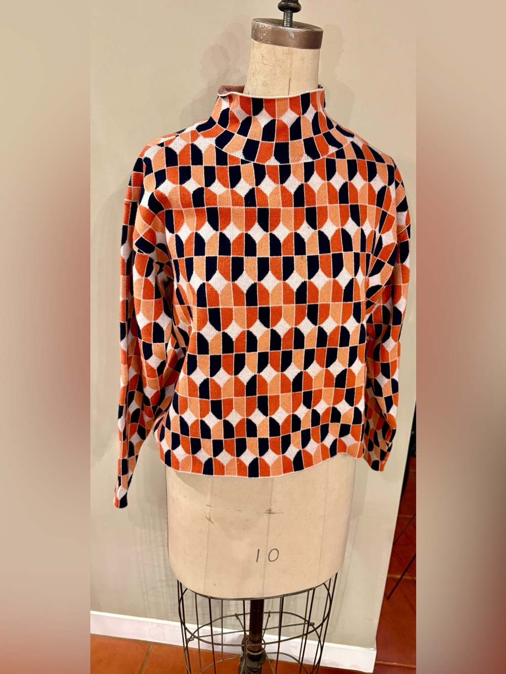 Maeve Anthropologie checkered mock turtleneck top EUC size XS
